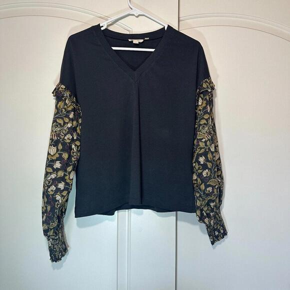 Anthropologie Let Me Be Sydney Puff-Sleeved Top Ruched Cuff Ruffle Cottagecore S - Picture 2 of 5